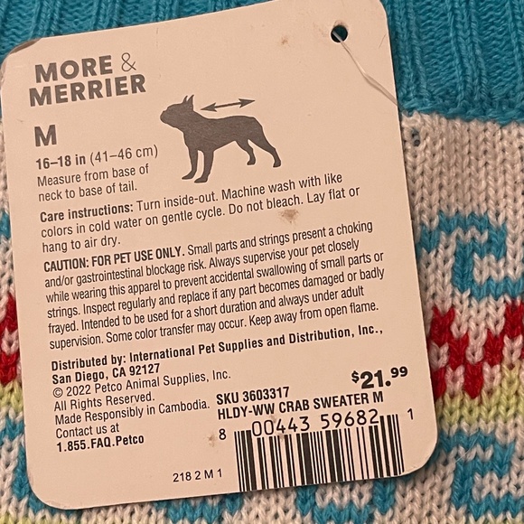 NWT! More & Merrier Crab Pet Sweater MEDIUM Cat Dog Christmas - Picture 4 of 12